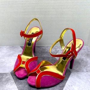 Nima New York 2 tone. Red and Pink and gold high heels. 7M/37. 4.5 inch heel.